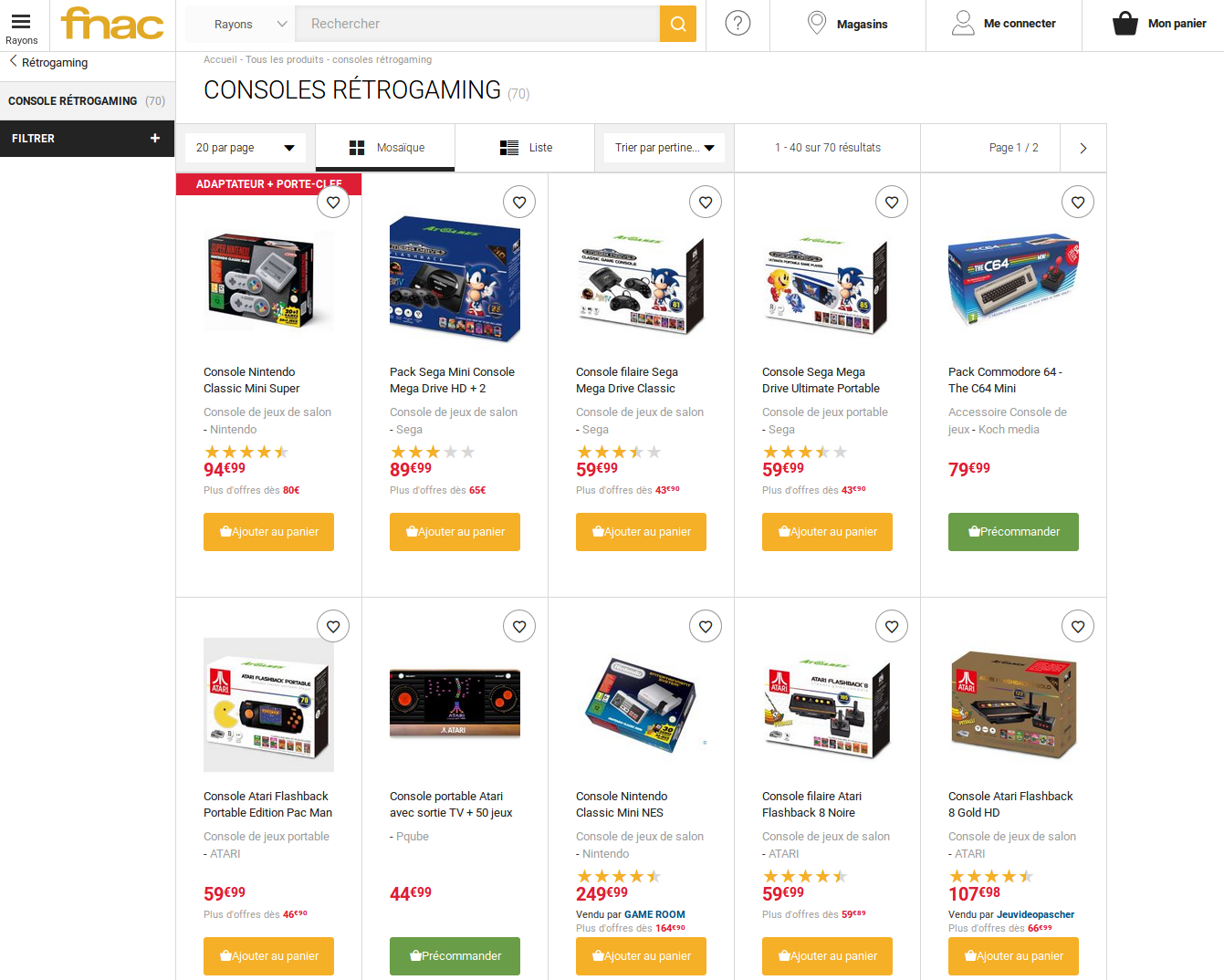 Prix de vente de consoles retrogaming